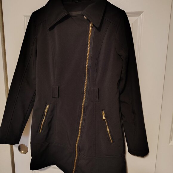 Guess Black Asymmetrical Zip Black MOTO Fitted Jacket Pea Coat Size Small - Picture 8 of 15